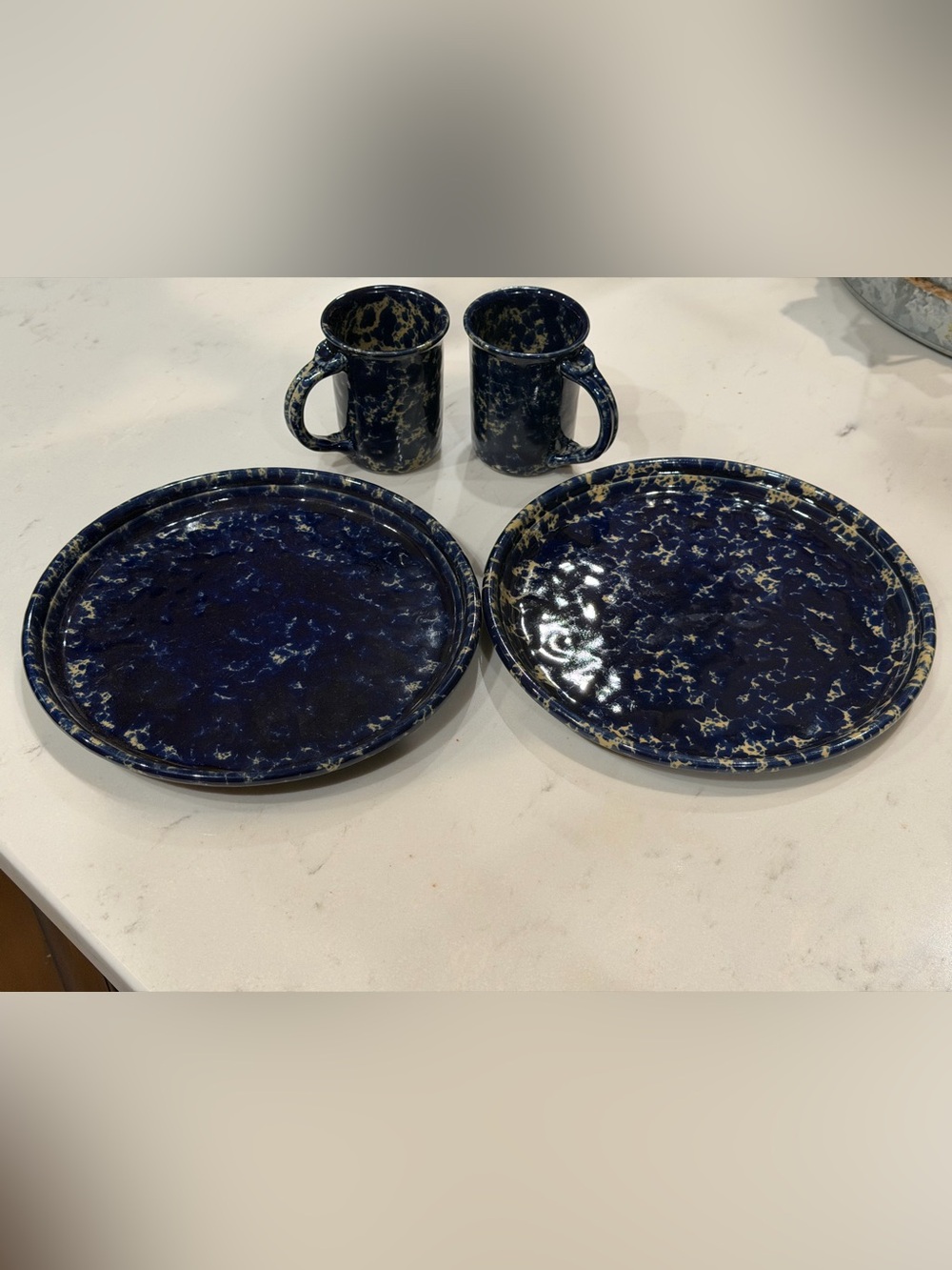 Vintage 4 piece Bennington Potters Agate Blue Sponge